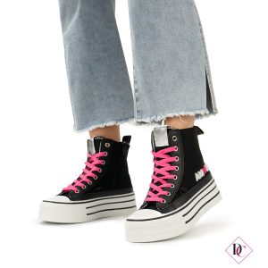 sneakers stivaletto in tela nere con zeppa alta in gomma de caro calzature (1)