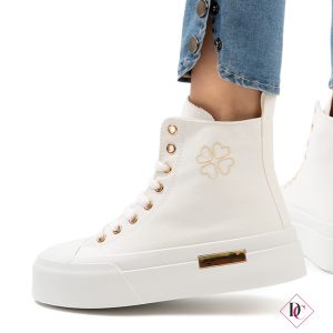 sneakers bianche stivaletto in tela con zeppa in gomma platform de caro calzature (3)