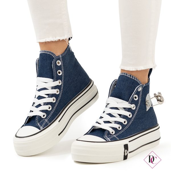 sneakers blu jeans in tela con zeppa platform de caro calzature (4)