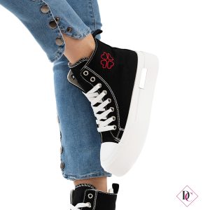 sneakers nero stivaletto in tela con zeppa in gomma platform de caro calzature (3)