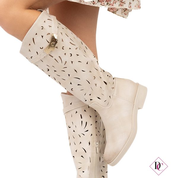 stivali beige tacco basso traforati primavera estate de caro calzature (3)