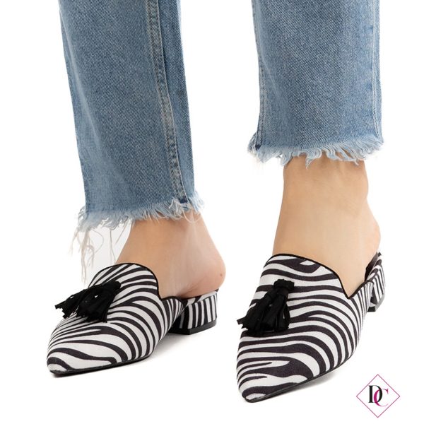 mocassini slippers zebrato bianco nero sabot tacco basso de caro calzature (4)