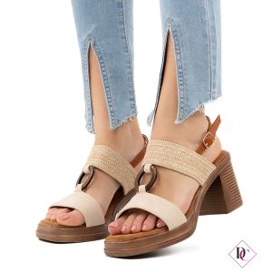 sandali alti beige con tacco largo alto comodo effetto legno de caro calzature (6)