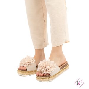 sandali bassi con fiore beige ciabatte con zeppa in corda de caro calzature (2)
