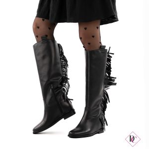 stivali vera pelle nero con zeppa interna e frange de caro calzature (3)