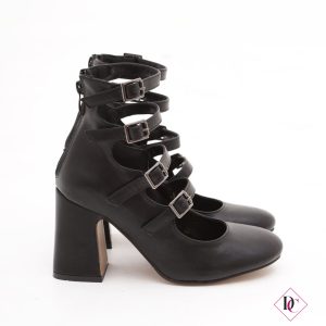 Décolleté nero elegante con tacco largo e 4 cinturini de caro calzature 4