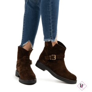 bikers tacco basso camoscio testa di moro de caro calzature (3)