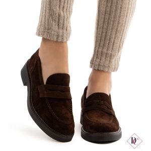 mocassini camoscio testa di moro tacco basso de caro calzature (5)