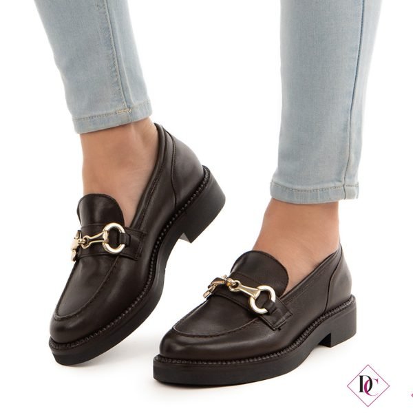 mocassini vera pelle testa di moro con fibbia oro de caro calzature (5)