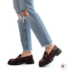 mocassini lucidi bordeaux tacco basso de caro calzature (1)