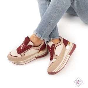 sneakers beige bordeaux con zeppa alta de caro calzature (2)