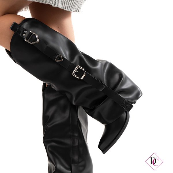 stivali neri tacco alto texani con gambale largo de caro calzature