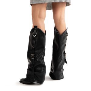 stivali neri texani con tacco alto e gambale largo de caro calzature (1)