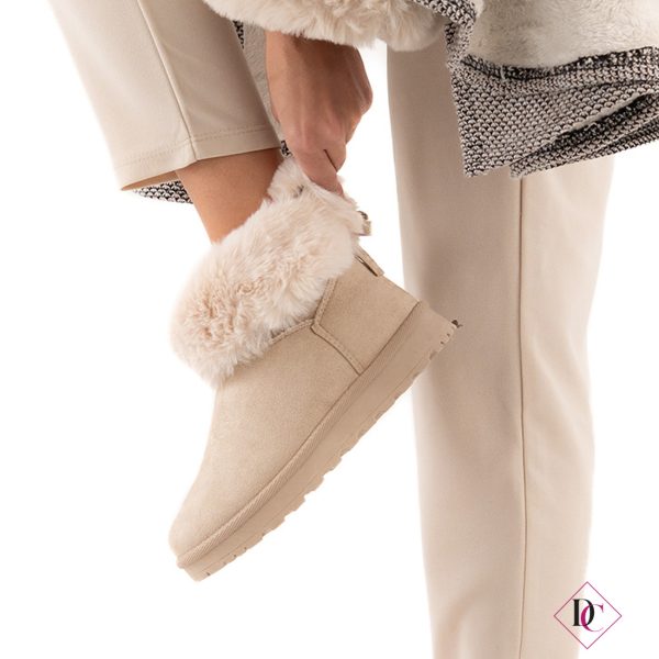 scarponcini caldi con pelliccia e fiocco tacco basso beige de caro calzature (3)