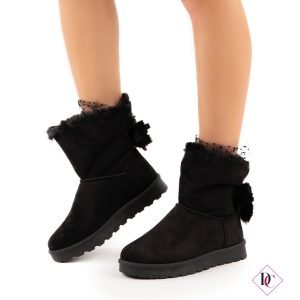 scarponcini caldi con pelliccia e fiocco tacco basso neri de caro calzature (2)