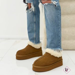 scarponcini camel con pelliccia e zeppa platform de caro calzature 5