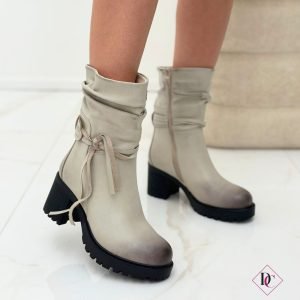 Stivali beige alla caviglia tacco largo comodo de caro calzature (2)