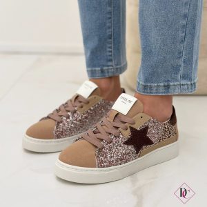 sneakers eleganti khaki champagne glitter de caro calzature (6)