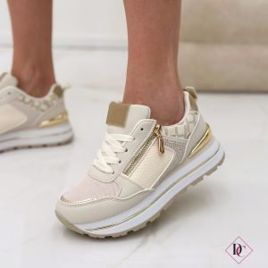 sneakers beige con zip e lacci zeppa alta de caro calzature (8)