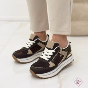 sneakers marrone con zip e lacci zeppa alta de caro calzature (3)