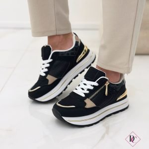 sneakers nero con zip e lacci zeppa alta de caro calzature (7)